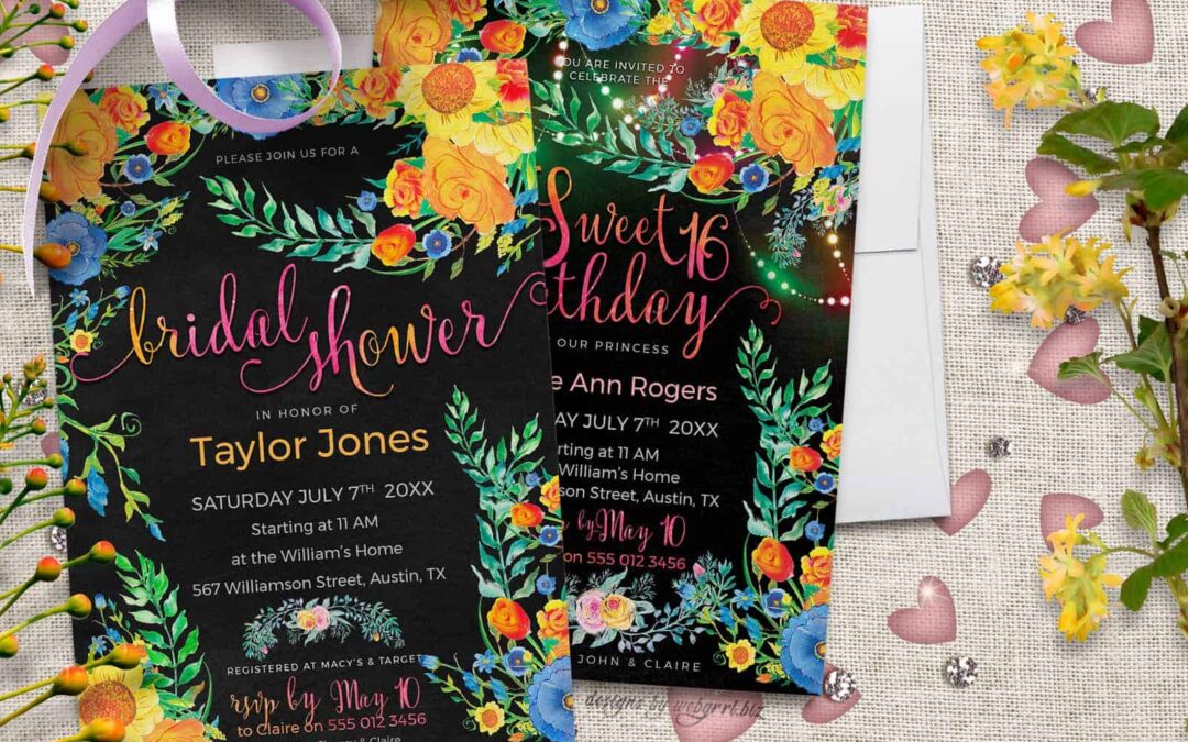 Colorful Flowers Invitation Cards