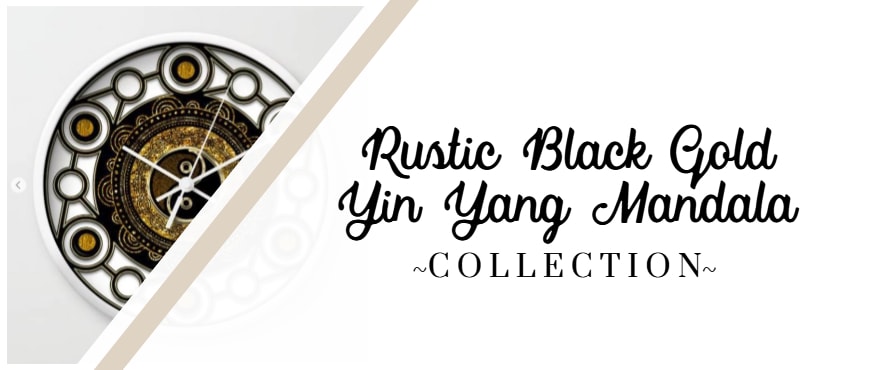 Rustic Gold Black Yin Yang Mandala