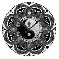 Black White Tribal Flower New Age Symbol Large Clock